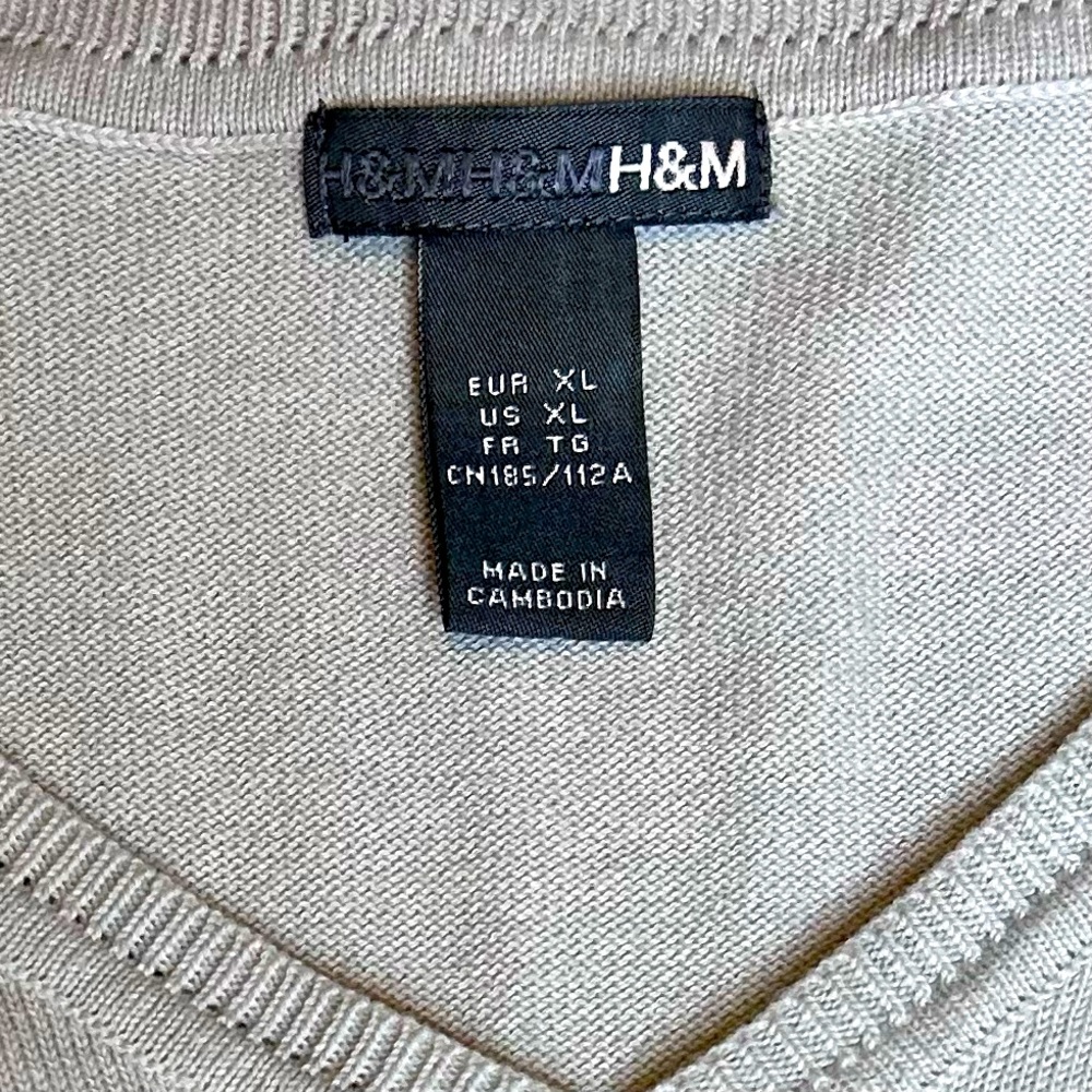 NEW H&M Men’s V-Neck Sweater Cotton Light Gray Pull Over Size XL - Picture 4 of 8